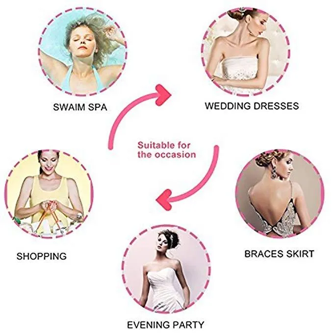 2 Packs Backless Invisible Adhesive Push Up Bra with Drawstring