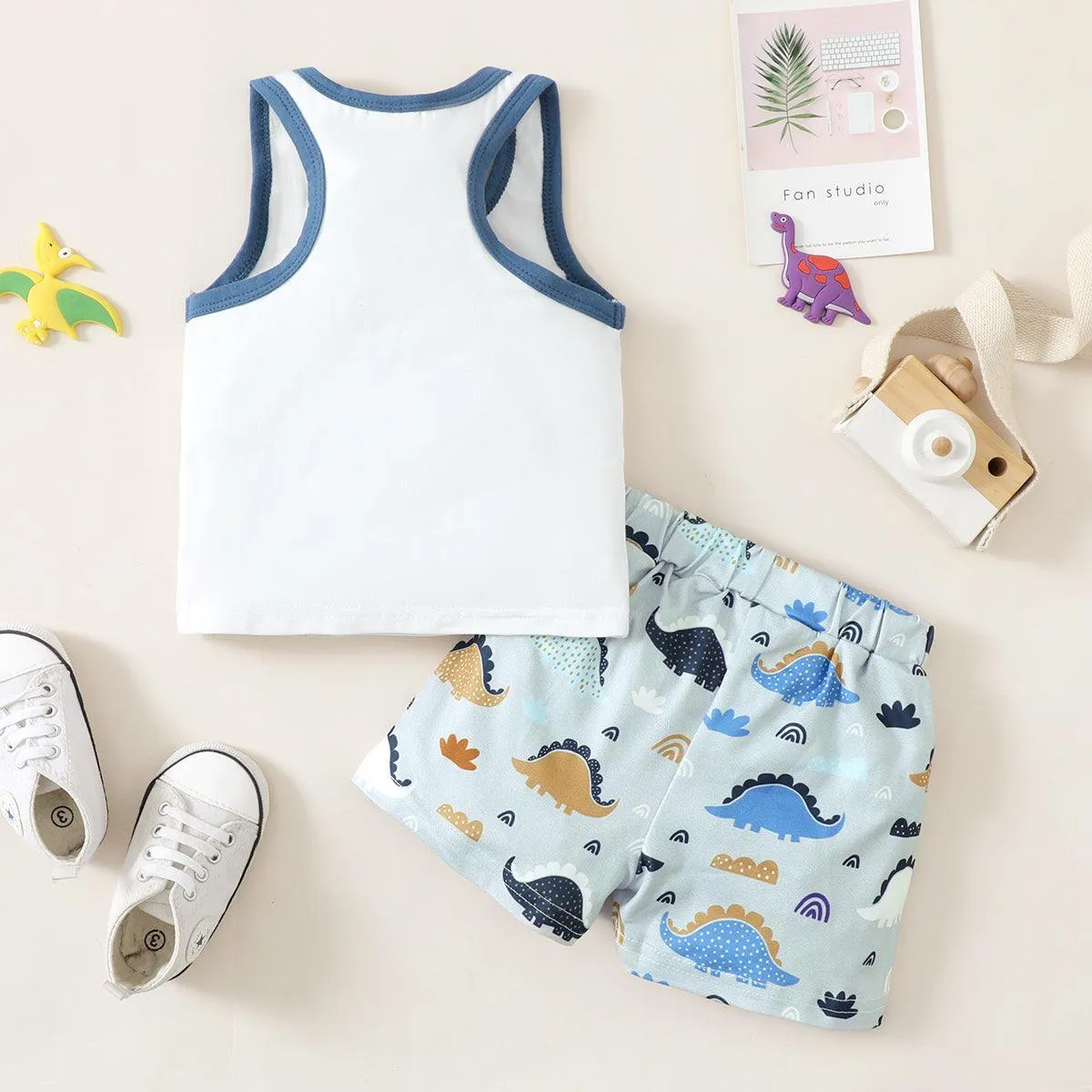 3-24M Baby Boy Sets Dinosaur Print Sleeveless Casual Cool Wholesale Baby Clothes KCL519306