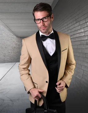 3pc Flat Front Pants With Matching Bow Tie  | Encore | Champagne