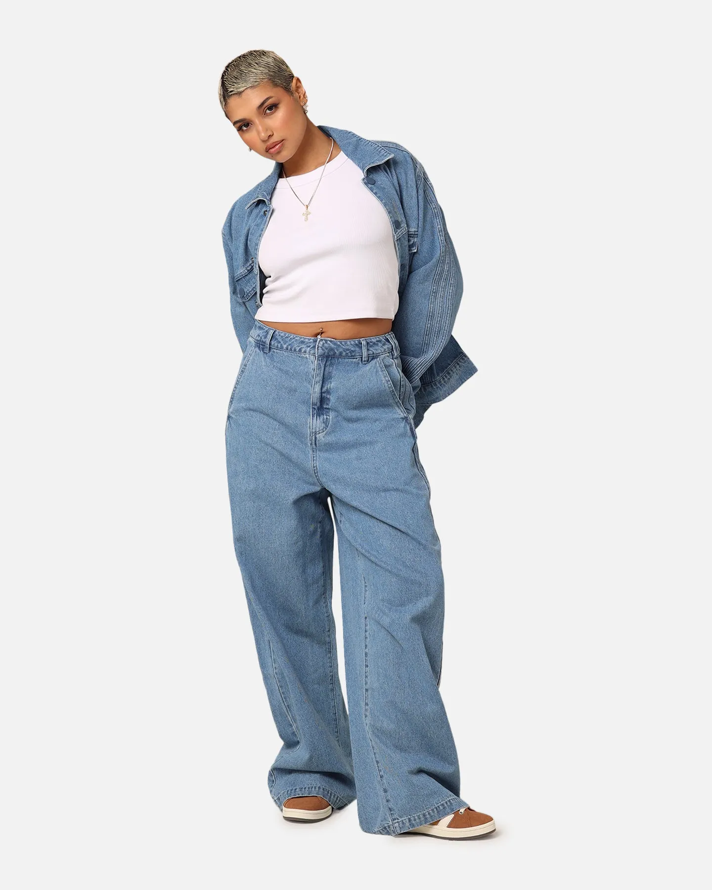 Adidas X KSENIASCHNAIDER Women's 3-Stripe Jeans Light Denim