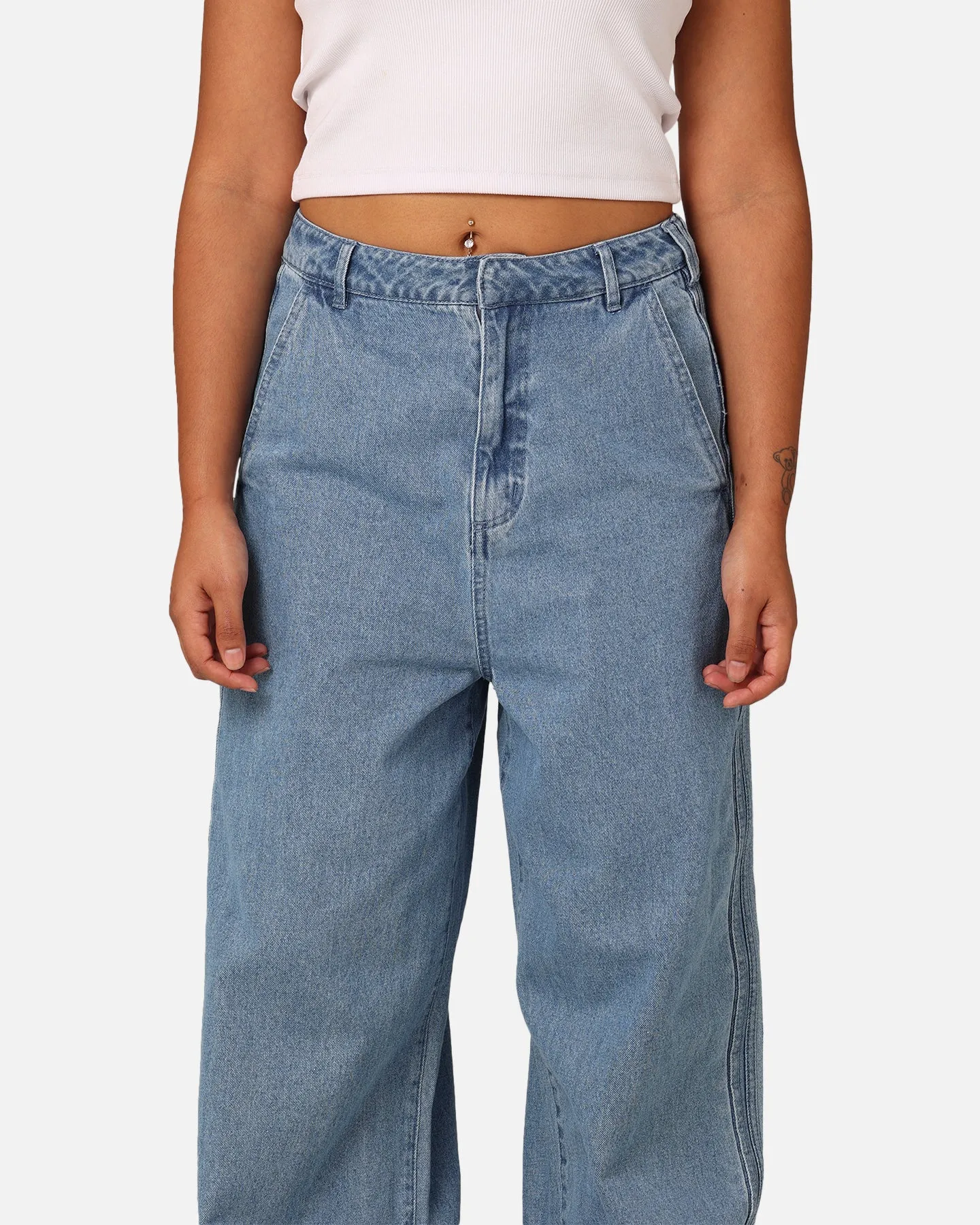 Adidas X KSENIASCHNAIDER Women's 3-Stripe Jeans Light Denim