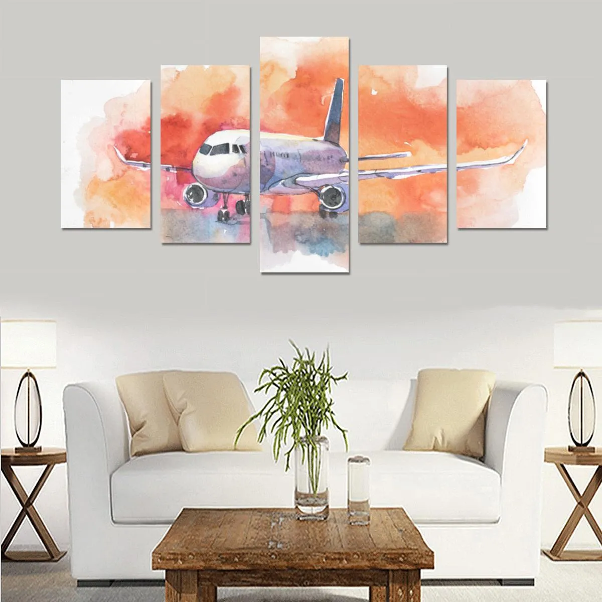 AIRCRAFT. AIRPLANE FLYING IN THE CLOUDY SKY. PASSE CANVAS PRINT SETS C (NO FRAME)
