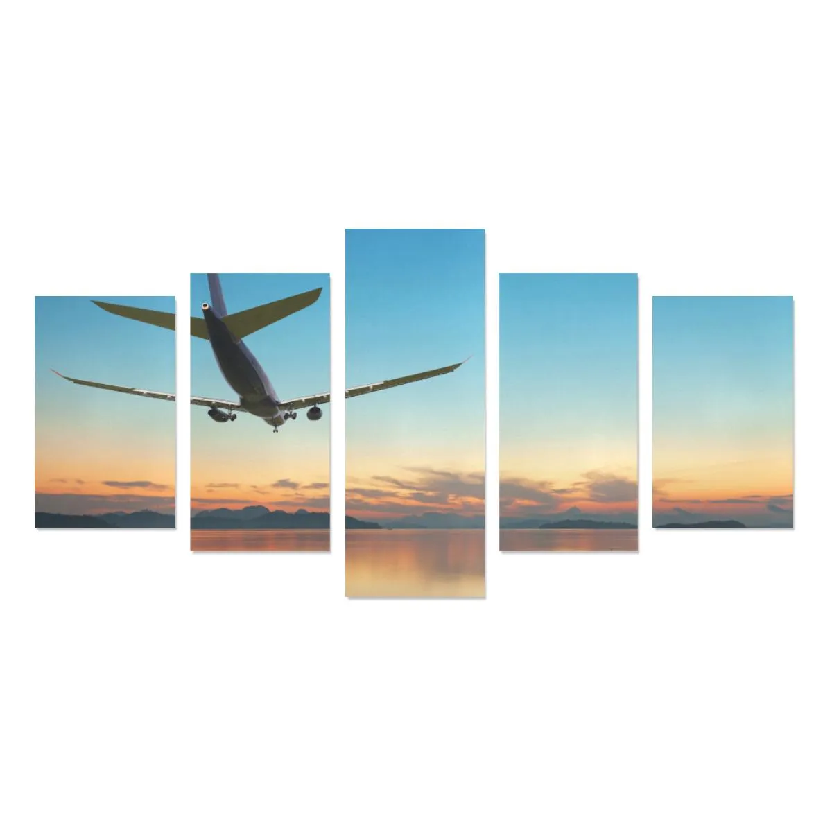 AIRPLANE FLYING OVER TROPICAL SEAIRBUS AT BEAUTIFUL SUN CANVAS PRINT SETS C (NO FRAME)
