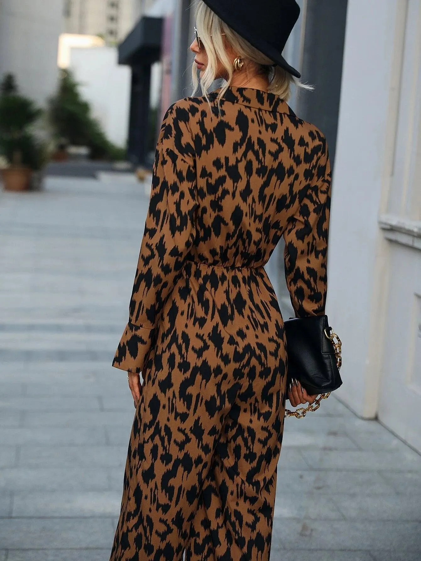 Allover Print Drop Shoulder Patched Pocket Jumpsuit