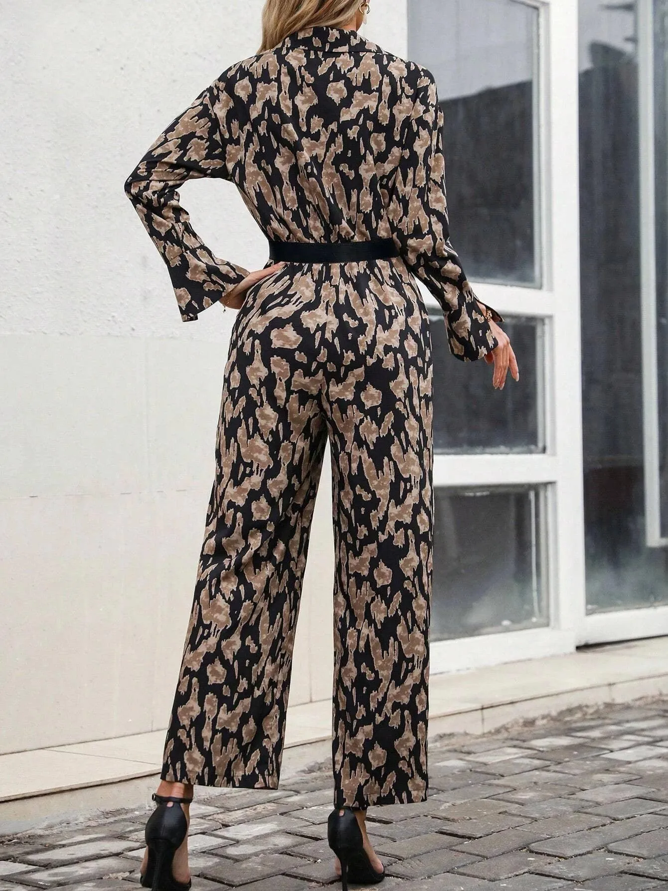 Allover Print Drop Shoulder Patched Pocket Jumpsuit