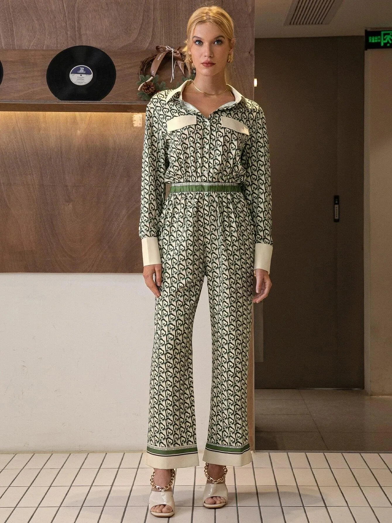 Allover Print Flap Detail Shirt Jumpsuit