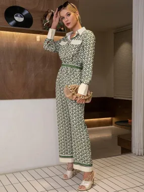 Allover Print Flap Detail Shirt Jumpsuit