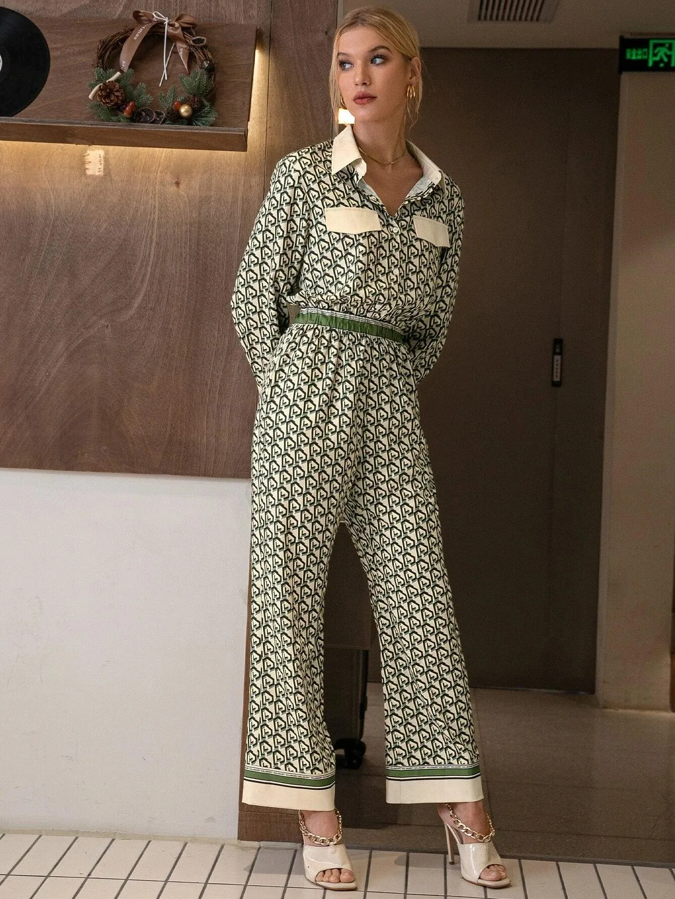 Allover Print Flap Detail Shirt Jumpsuit