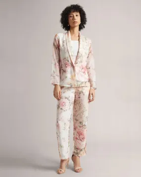 Beige Organza Rose Print Co-Ord Set