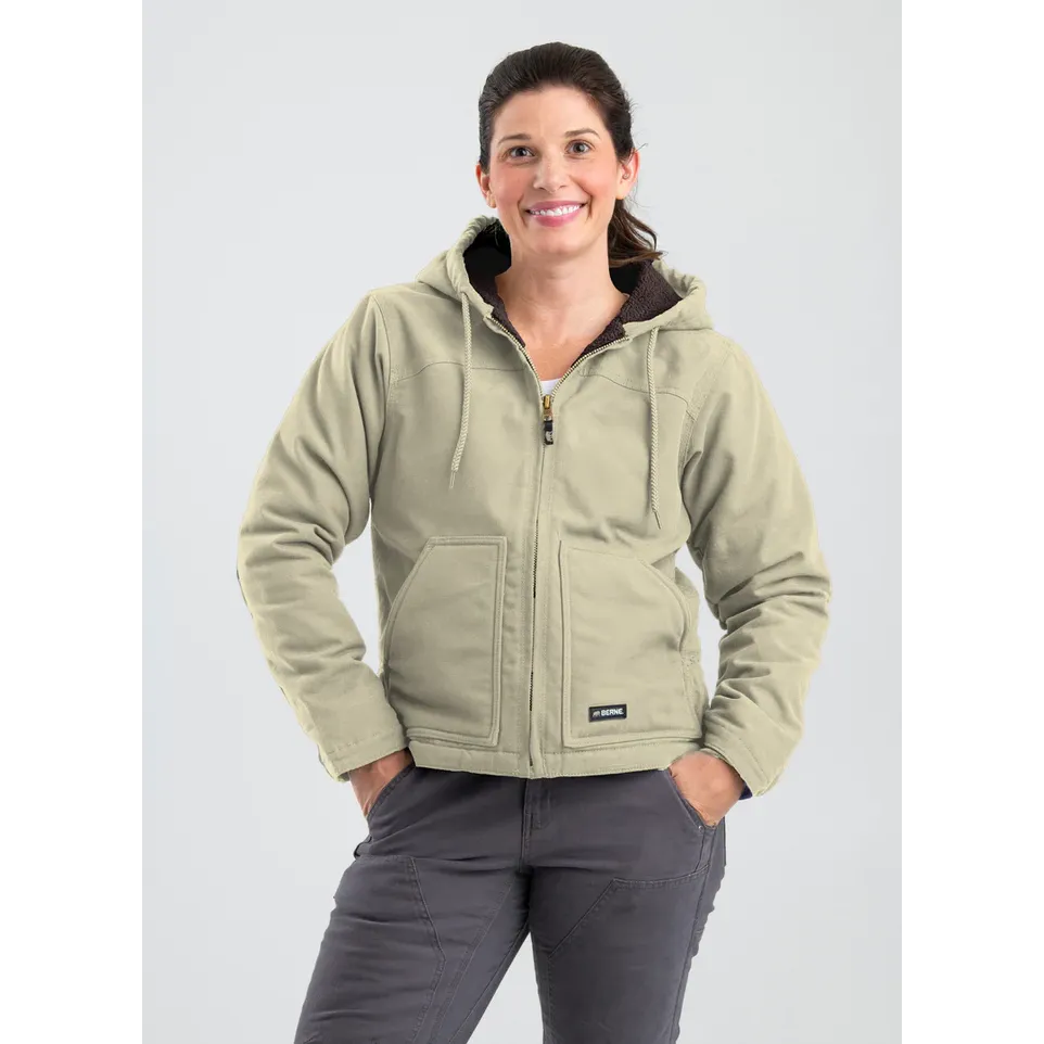 Berne Womens Sherpa Lined Softstone Duck Hooded Jacket - Sand