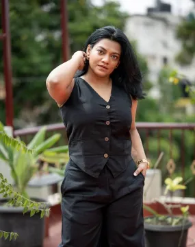 Black Handloom Cotton Waist Coat