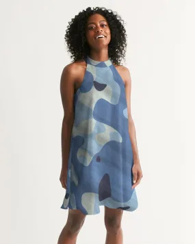 Blue Maniac Camouflage Women's Halter Dress