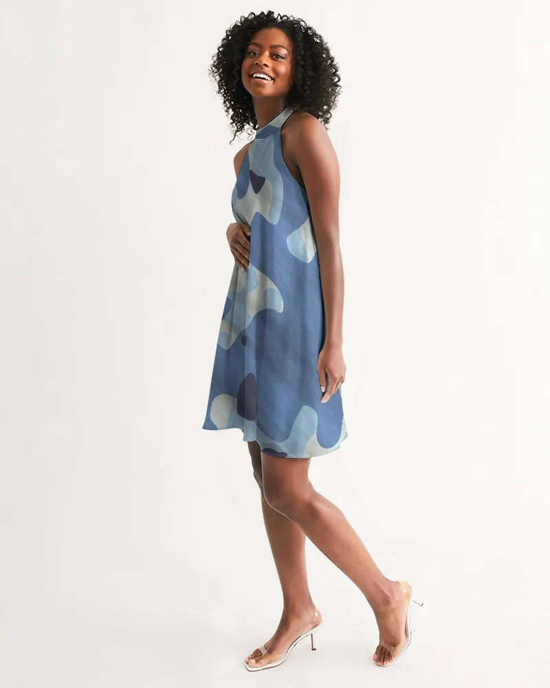 Blue Maniac Camouflage Women's Halter Dress