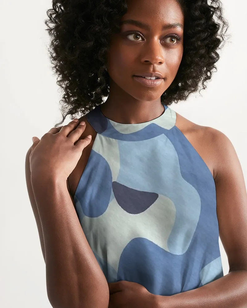 Blue Maniac Camouflage Women's Halter Dress