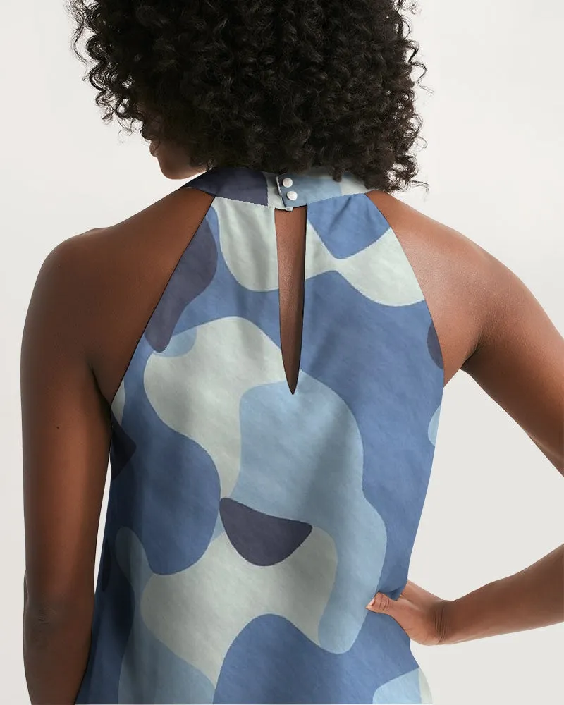 Blue Maniac Camouflage Women's Halter Dress