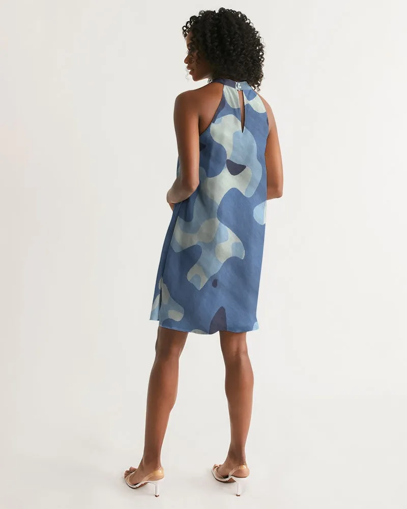 Blue Maniac Camouflage Women's Halter Dress