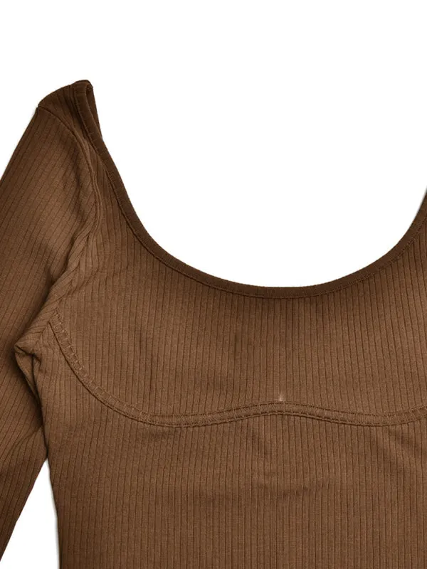 Blue Zone Planet |  Ava's Square Neck Backless Long Sleeve Bodysuit