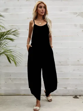 Boho Tribal Pocket Sleeveless Spaghetti Strap Natural Long Women Jumpsuit