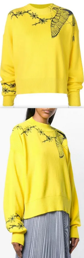 Boxy Embroidered Sweater, Yellow