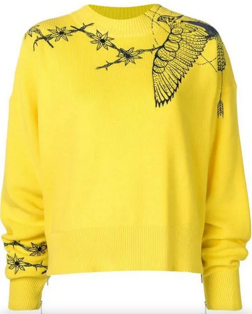 Boxy Embroidered Sweater, Yellow