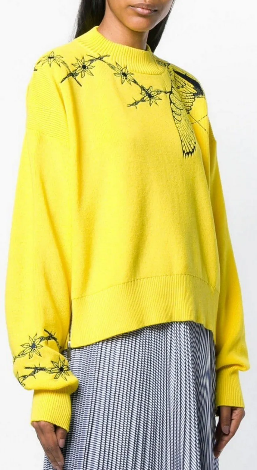 Boxy Embroidered Sweater, Yellow