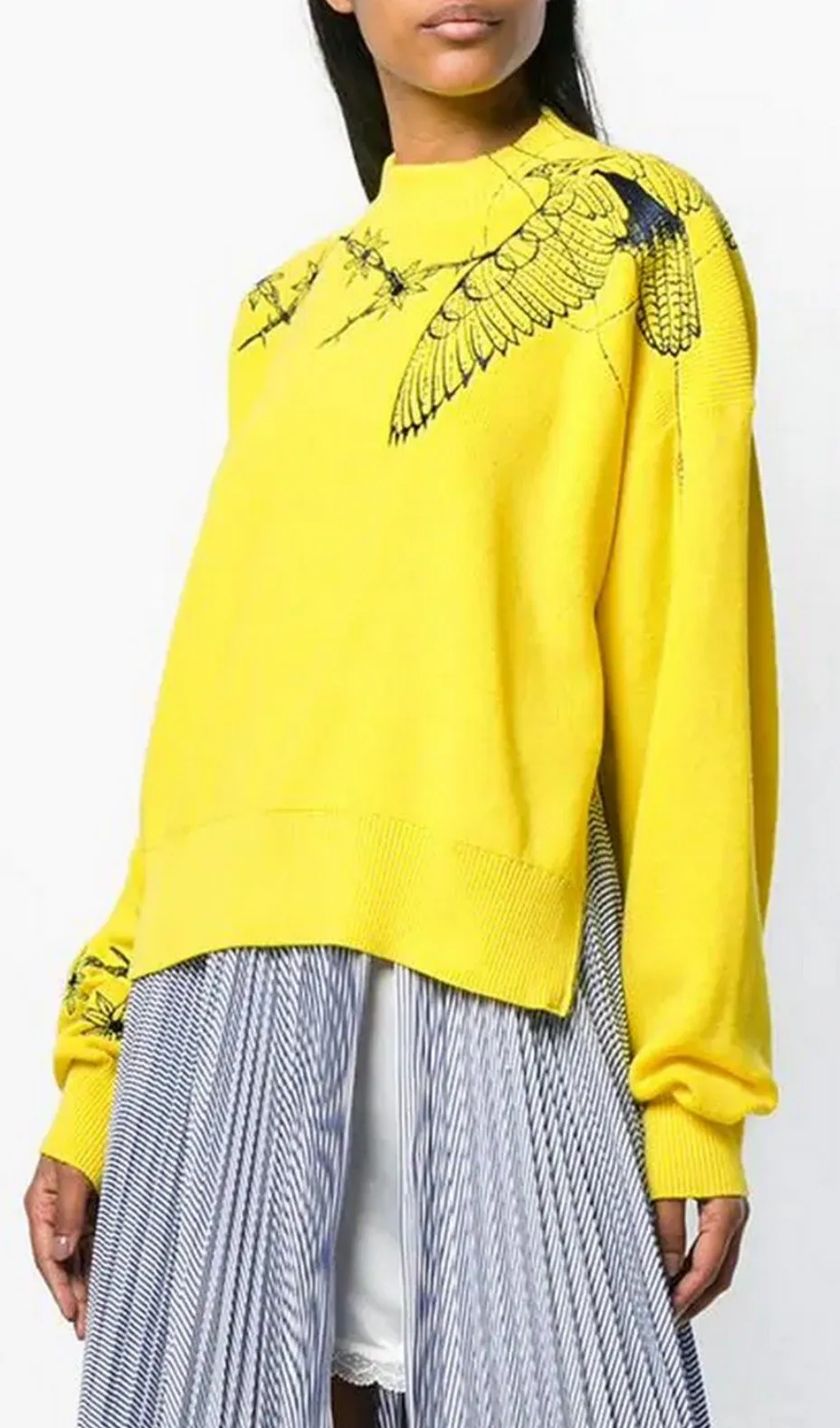 Boxy Embroidered Sweater, Yellow