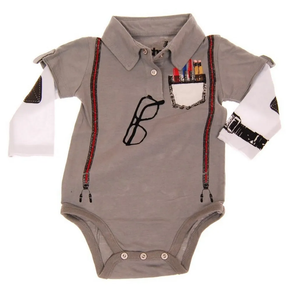 Boy Genius Grey Long Sleeve Polo Bodysuit by: Mini Shatsu