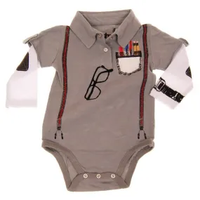 Boy Genius Grey Long Sleeve Polo Bodysuit by: Mini Shatsu