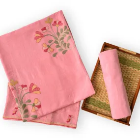 Bright Pink Blushing Blooms Woven Pure Linen Kurta Fabric (2.5 Meters) | and Cotton Pyjama (2.5 Meters) | Unstitched Combo Set