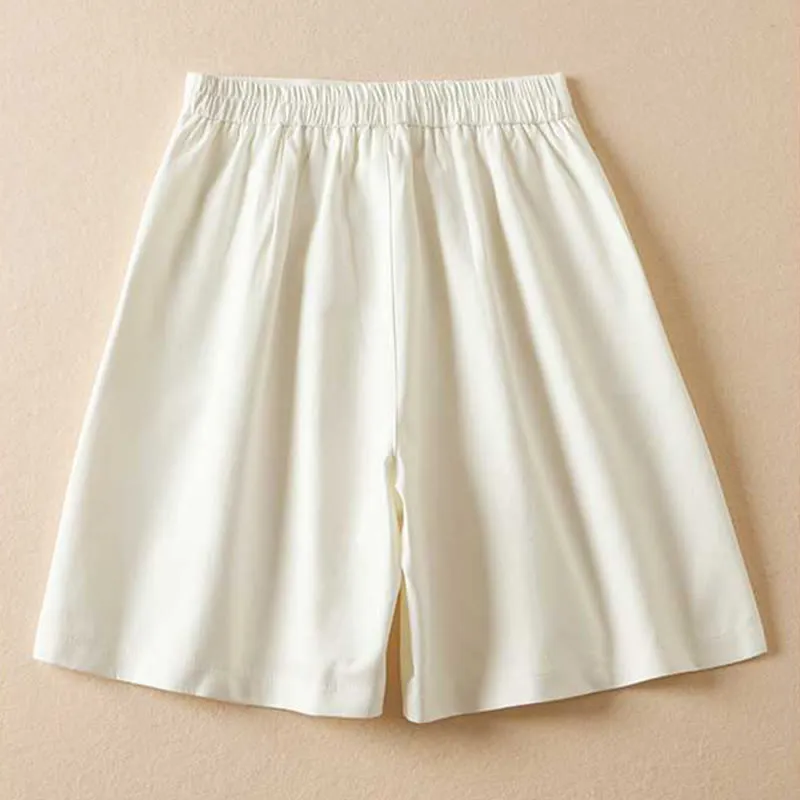 Buddha Stones Summer Casual Plain Cotton Linen Zipper Button Women's Shorts With Pockets