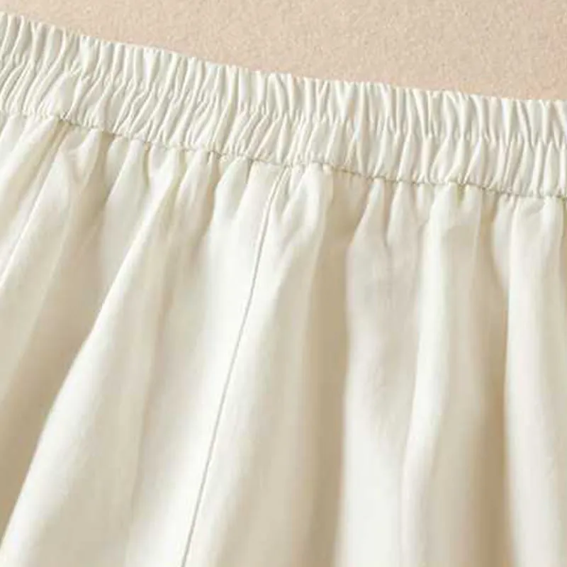 Buddha Stones Summer Casual Plain Cotton Linen Zipper Button Women's Shorts With Pockets