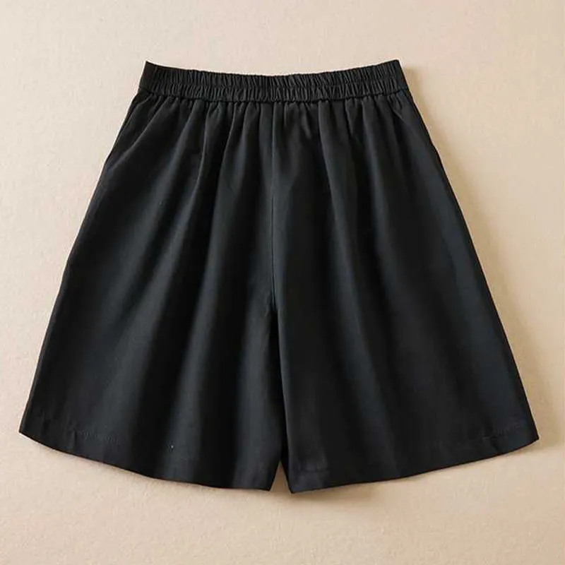 Buddha Stones Summer Casual Plain Cotton Linen Zipper Button Women's Shorts With Pockets