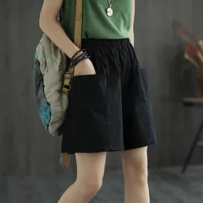 Buddha Stones Summer Casual Plain Straight Overalls Cotton Women's Shorts With Pockets