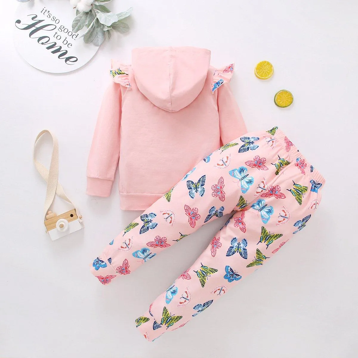 Butterfly Print Girl Sets Hoodie With Pants Wholesale Kids Clothes