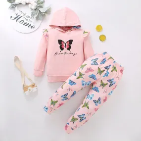 Butterfly Print Girl Sets Hoodie With Pants Wholesale Kids Clothes