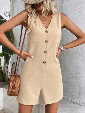 Button Front Dual Pocket Romper