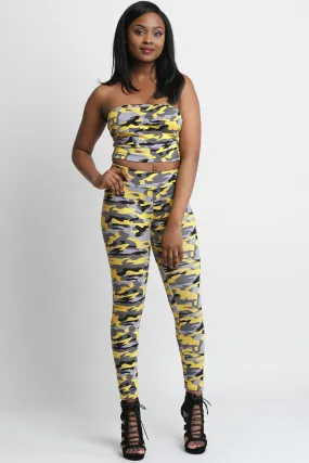 Camo Tube Top with High Waisted Leggings Set