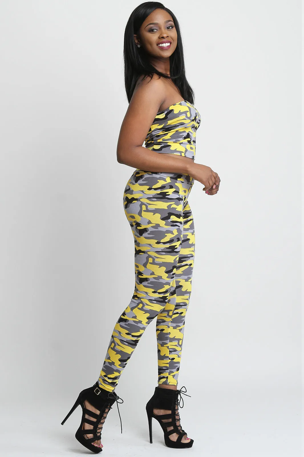 Camo Tube Top with High Waisted Leggings Set
