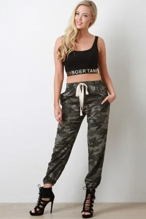 Camouflage High Waisted Drawstring Jogger Pants
