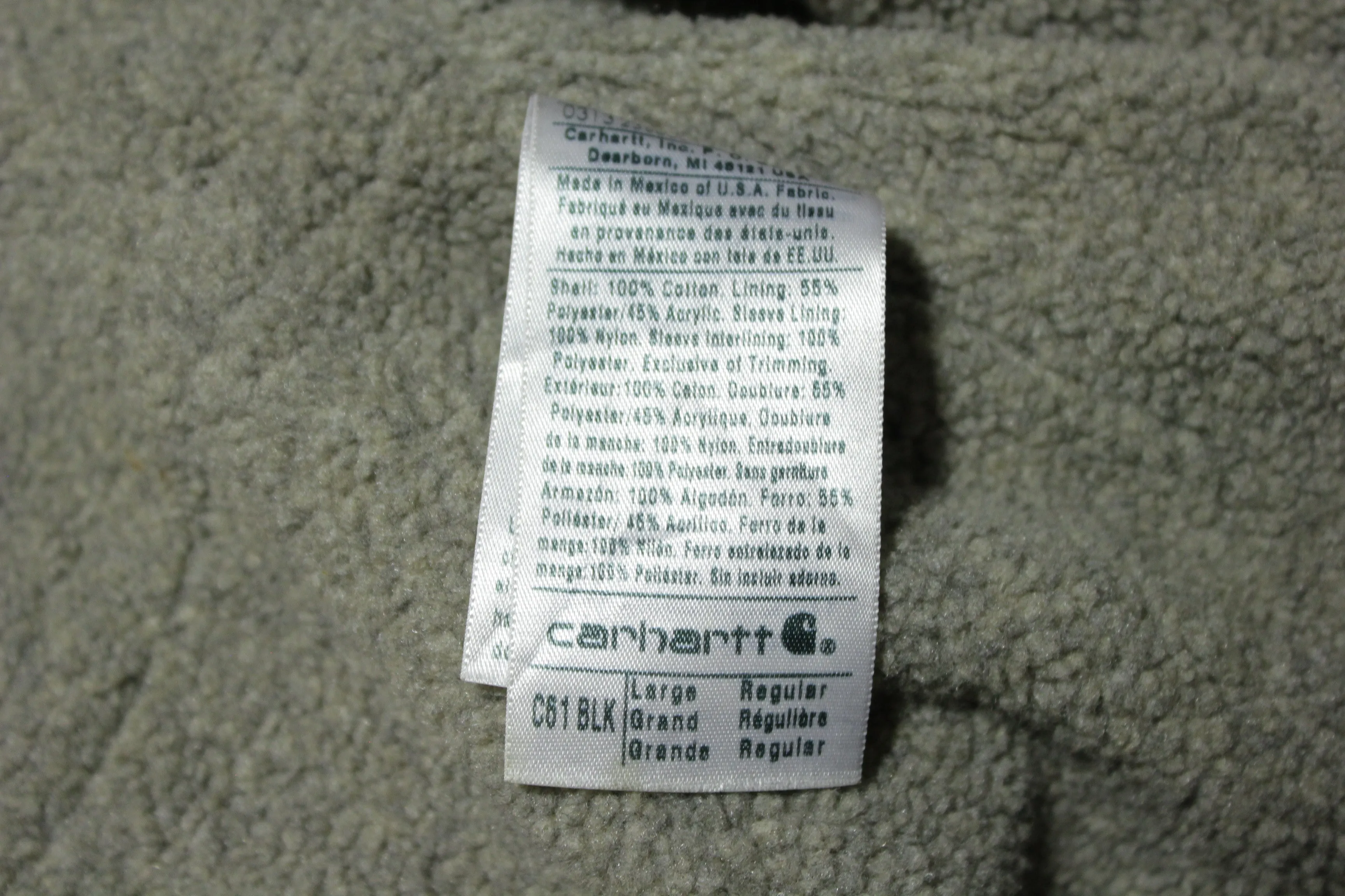 Carhartt C61 BLK Sherpa Fleece Lined Chore Duck Canvas Jacket Workwear Coat