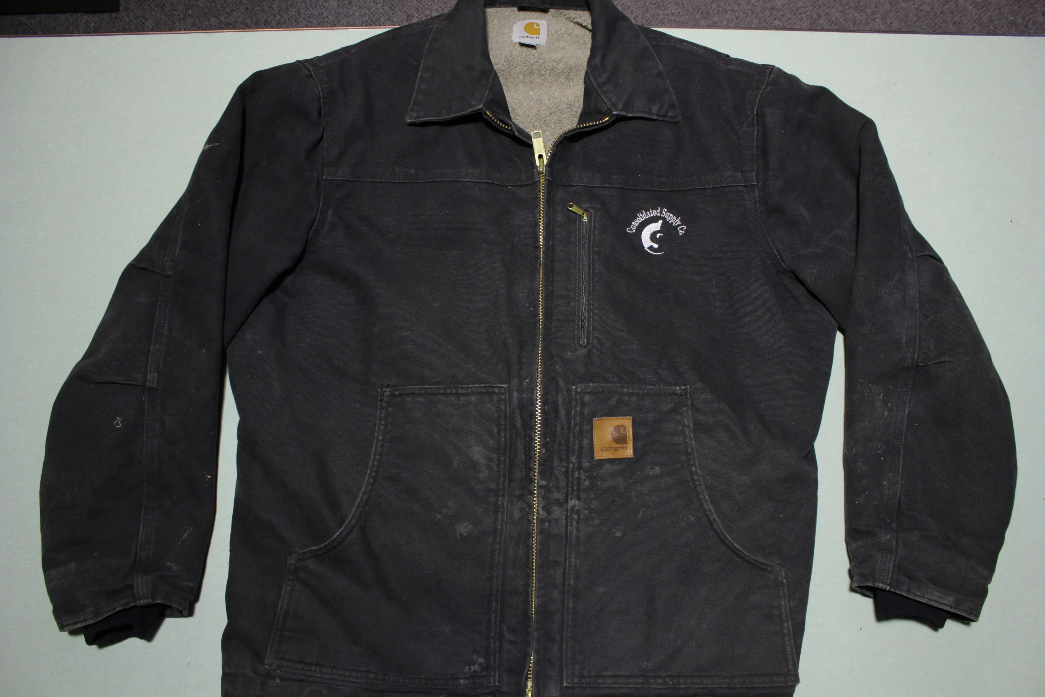 Carhartt C61 BLK Sherpa Fleece Lined Chore Duck Canvas Jacket Workwear Coat