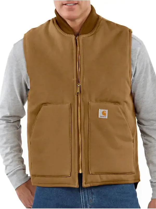 Carhartt Men’s Relaxed Fit Firm Duck Insulated Rib Collar Vest - Carhartt Brown