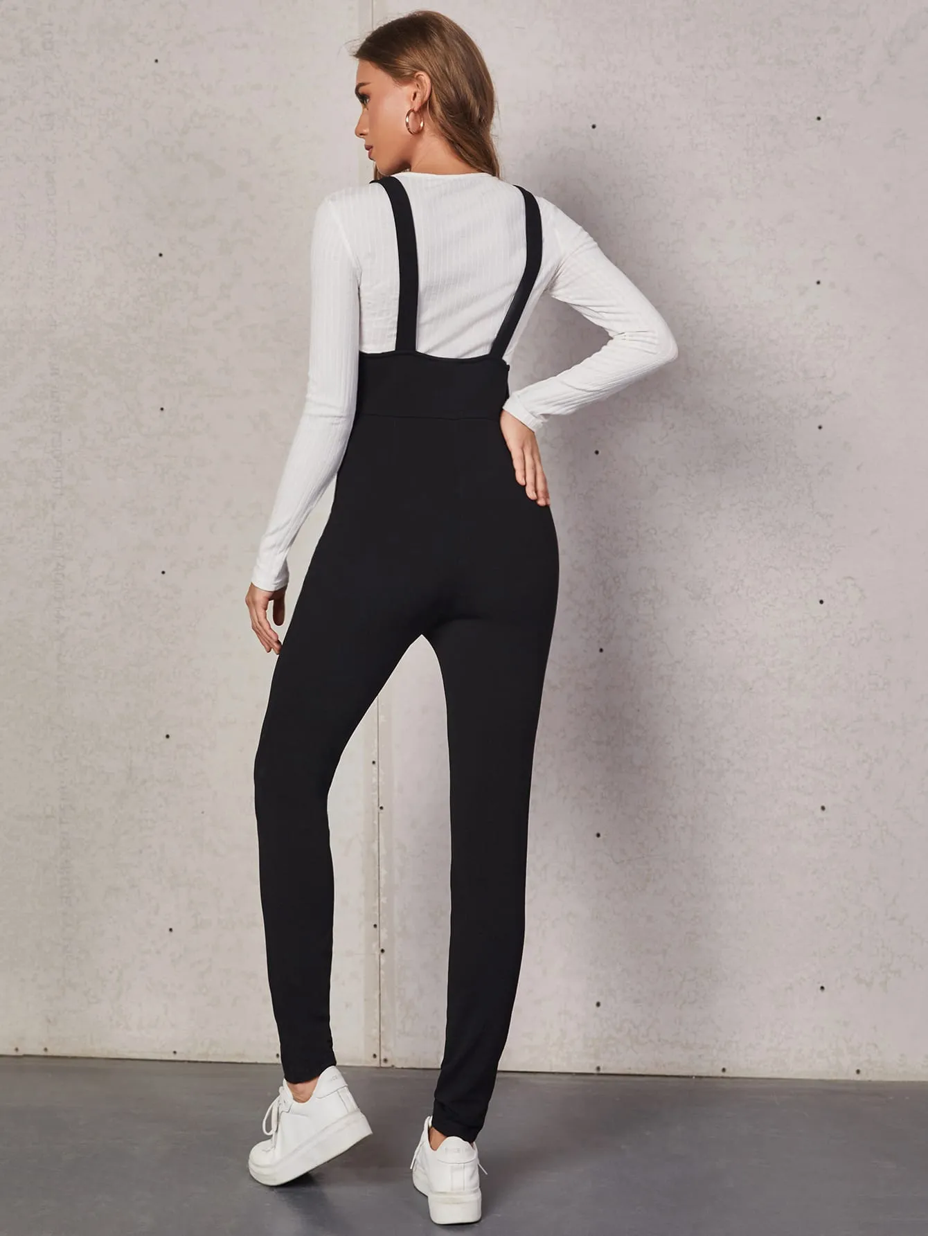 Casual Plain Grommet Eyelet Sleeveless Straps High Waist Long Women Jumpsuit
