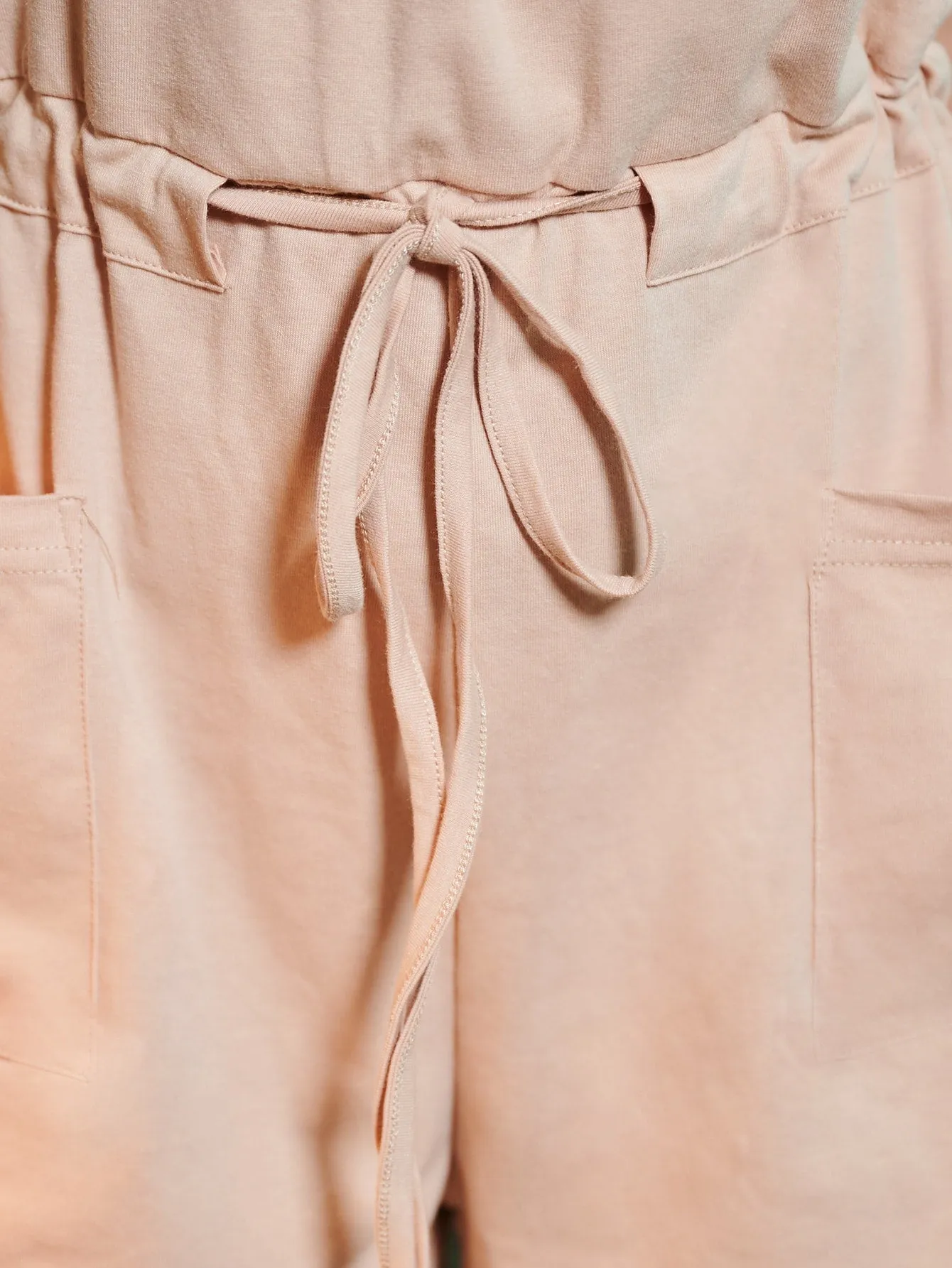 Casual Plain Pocket Short Sleeve Spaghetti Strap High Waist Short Women Jumpsuit