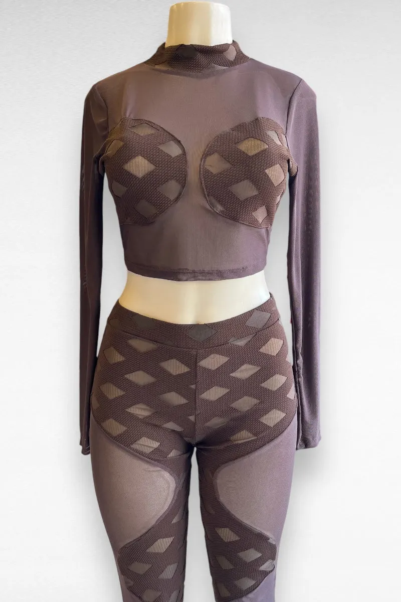 Contour Print and Mesh Top and Bottom Set