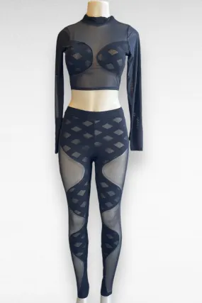Contour Print and Mesh Top and Bottom Set
