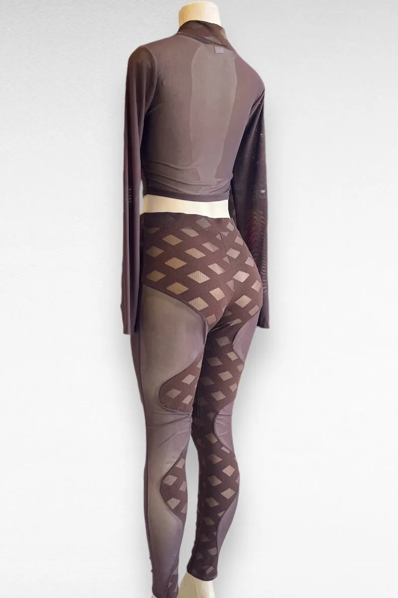 Contour Print and Mesh Top and Bottom Set