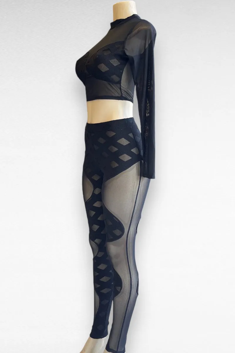 Contour Print and Mesh Top and Bottom Set