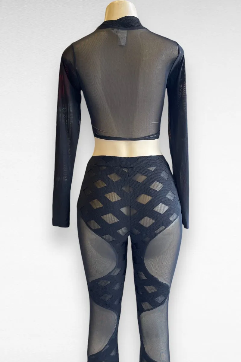 Contour Print and Mesh Top and Bottom Set