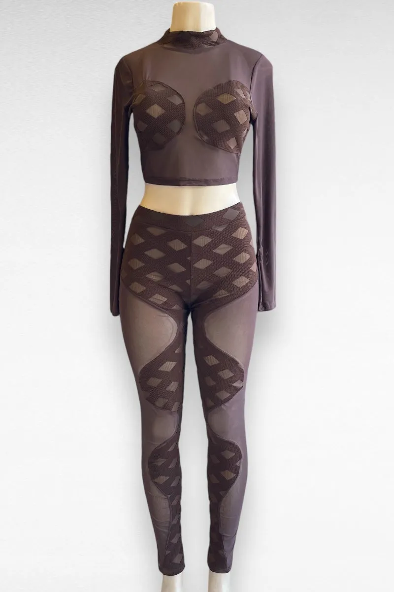 Contour Print and Mesh Top and Bottom Set